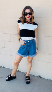 Sunset Stroll Pleated Denim Shorts