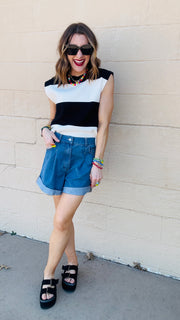 Sunset Stroll Pleated Denim Shorts