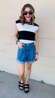 Sunset Stroll Pleated Denim Shorts