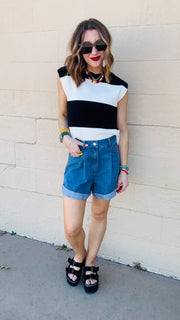 Sunset Stroll Pleated Denim Shorts