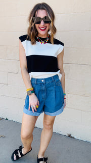 Sunset Stroll Pleated Denim Shorts