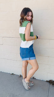 Sunset Stroll Pleated Denim Shorts