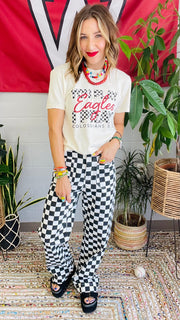 Off to the Races Checkered Straight Leg Pants- Black