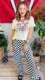 Off to the Races Checkered Straight Leg Pants- Black