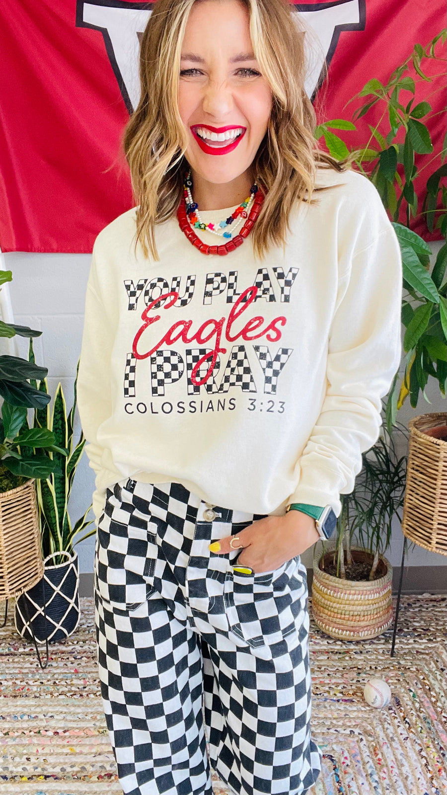 You Play, I Pray Checkered Eagle Game Day Sweatshirt