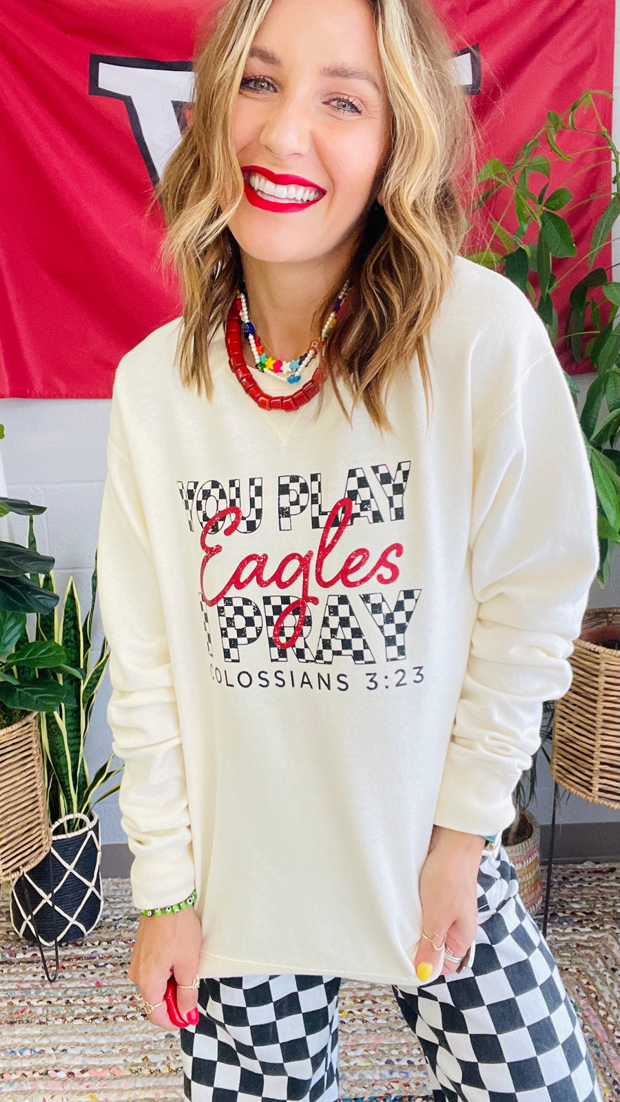 You Play, I Pray Checkered Eagle Game Day Sweatshirt