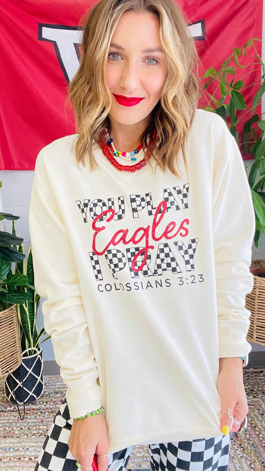 You Play, I Pray Checkered Eagle Game Day Sweatshirt