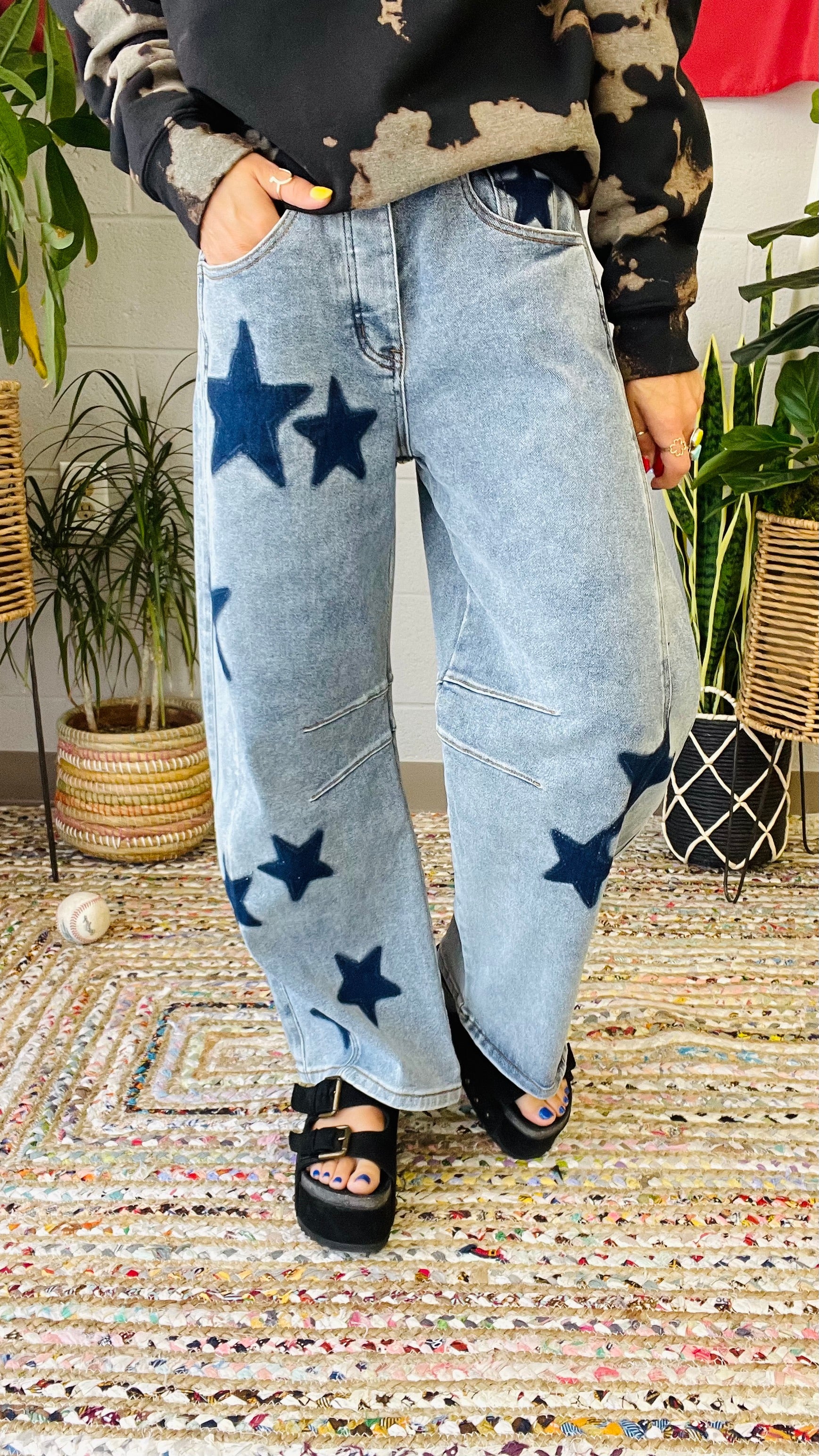 Star embroidered jeans shops