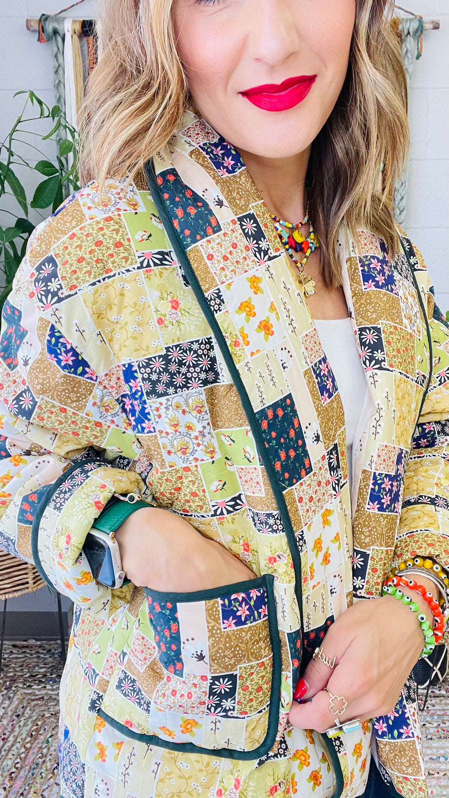 Quilted Mix Floral Print Patchwork Jacket