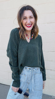 Favorite Exposed Seam Sweater- Olive