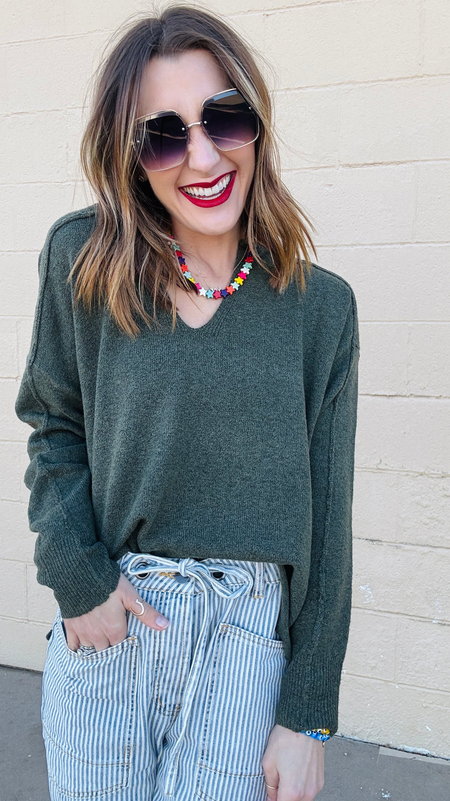 Favorite Exposed Seam Sweater- Olive