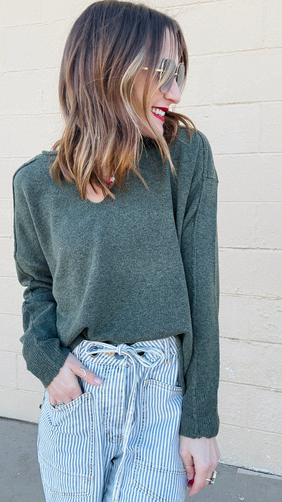 Favorite Exposed Seam Sweater- Olive