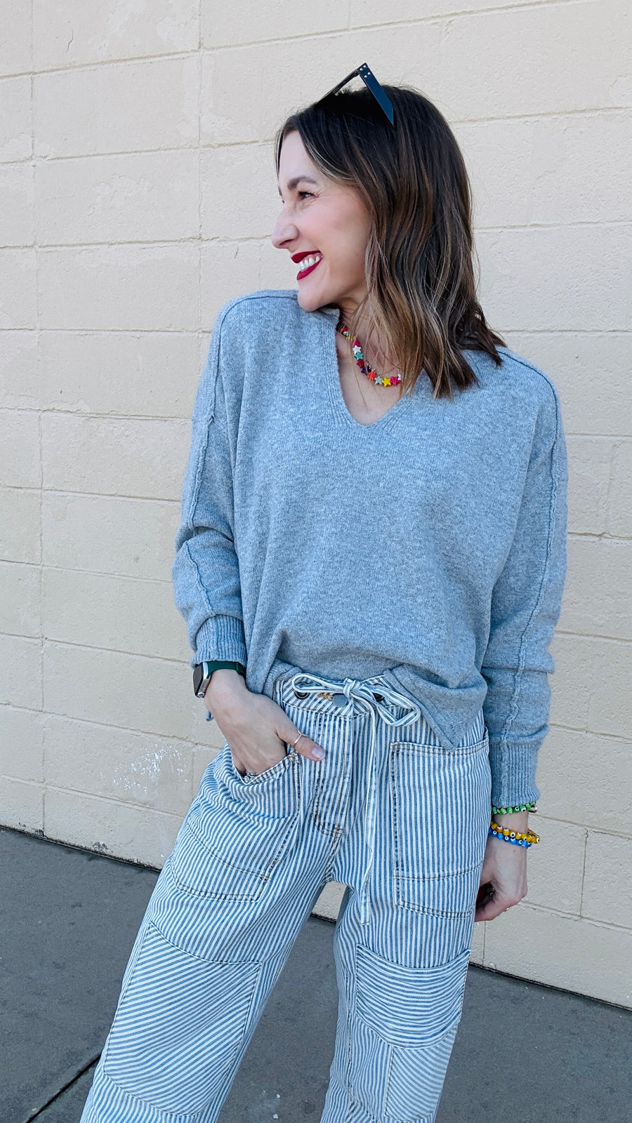 Favorite Exposed Seam Sweater- Heather Gray