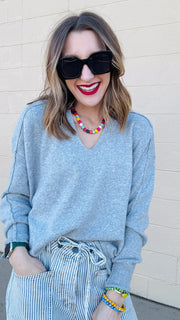 Favorite Exposed Seam Sweater- Heather Gray