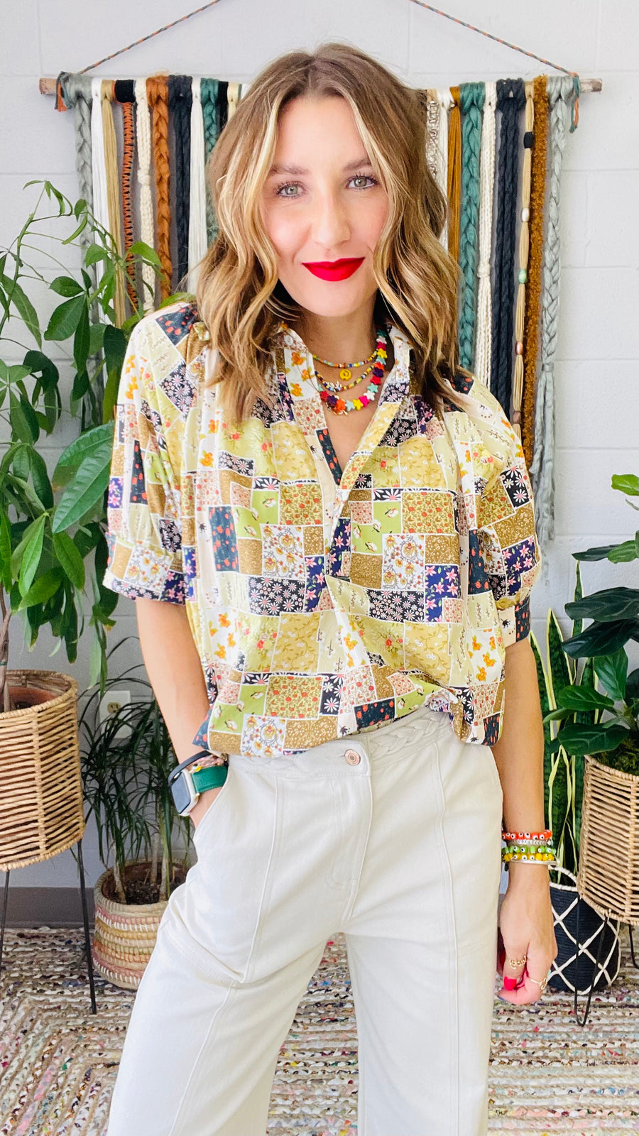 Teal Tiered Floral Blouse