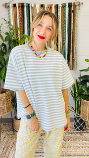 Dani Light Blue & White Striped Oversized Tee