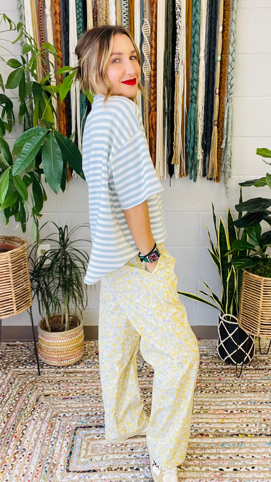 Dani Light Blue & White Striped Oversized Tee