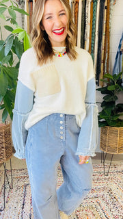 All Things Denim & Knit Mixed Material Sweater