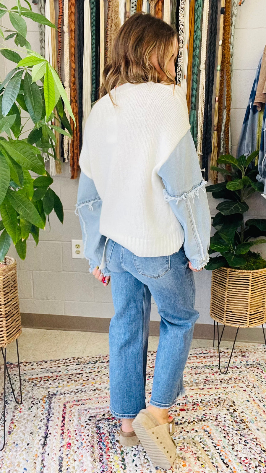 All Things Denim & Knit Mixed Material Sweater