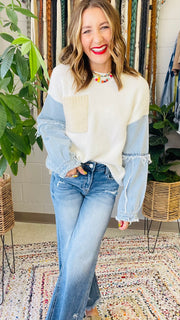 All Things Denim & Knit Mixed Material Sweater