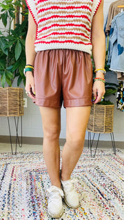 Fall For Me Leather Shorts- Walnut