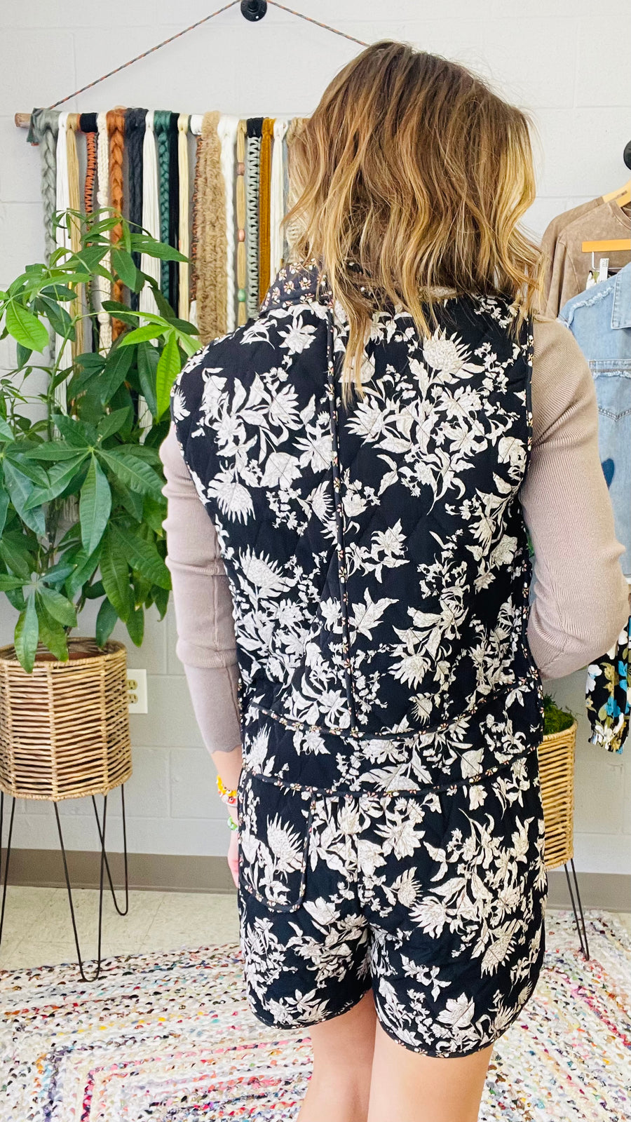 Midnight Garden Quilted Floral Vest