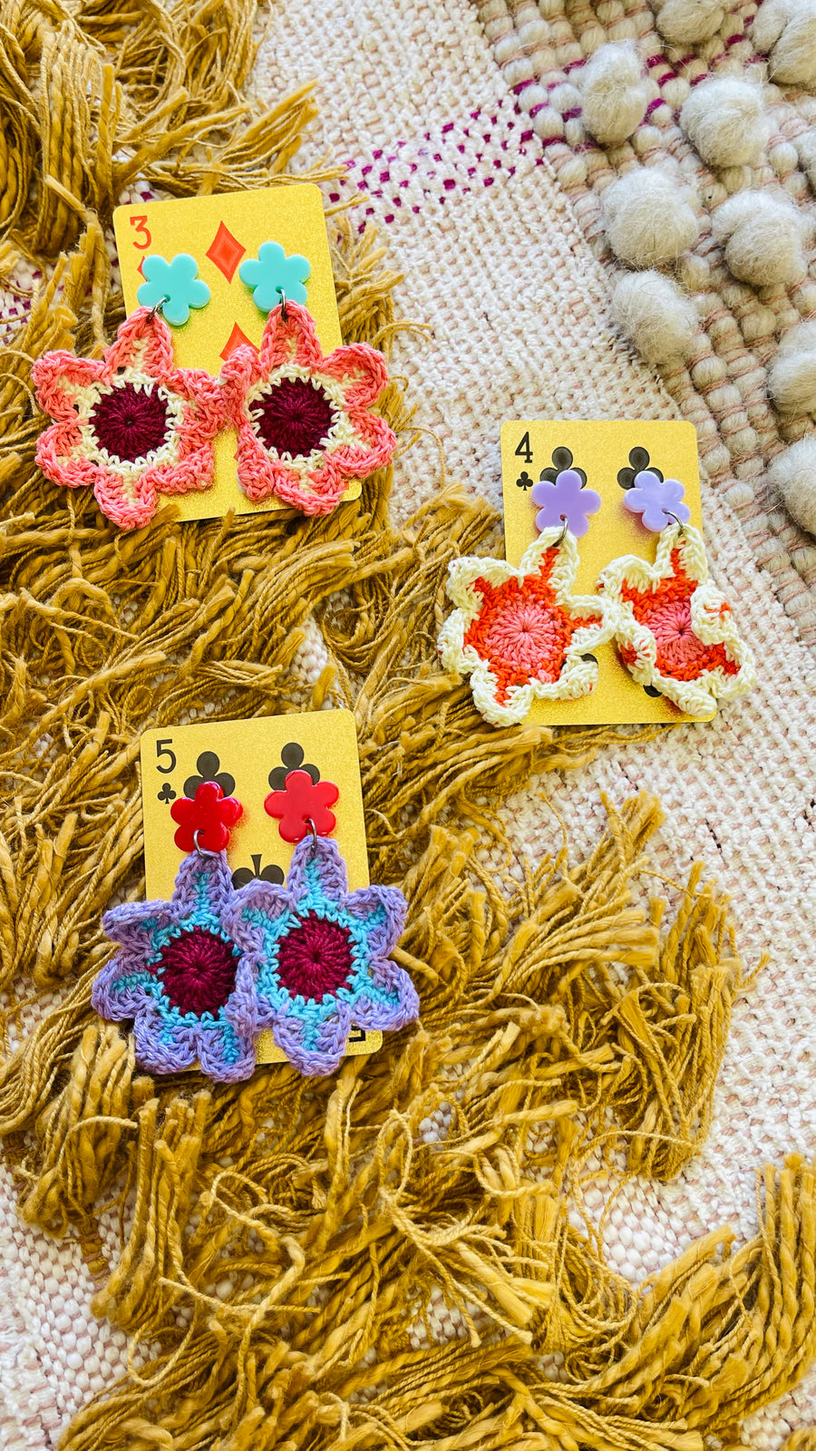 Flower Power Acrylic Flower & Crochet Earrings - 3 Colors