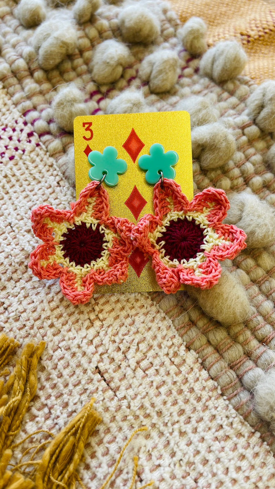 Flower Power Acrylic Flower & Crochet Earrings - 3 Colors