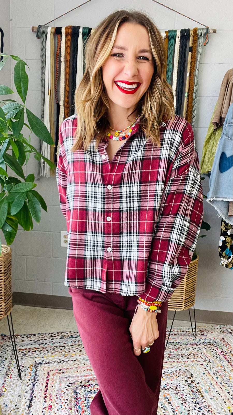 Very Flannel Fall Red & Black Plaid Top