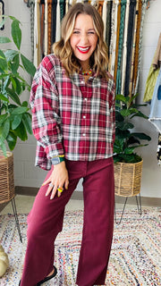 Very Flannel Fall Red & Black Plaid Top