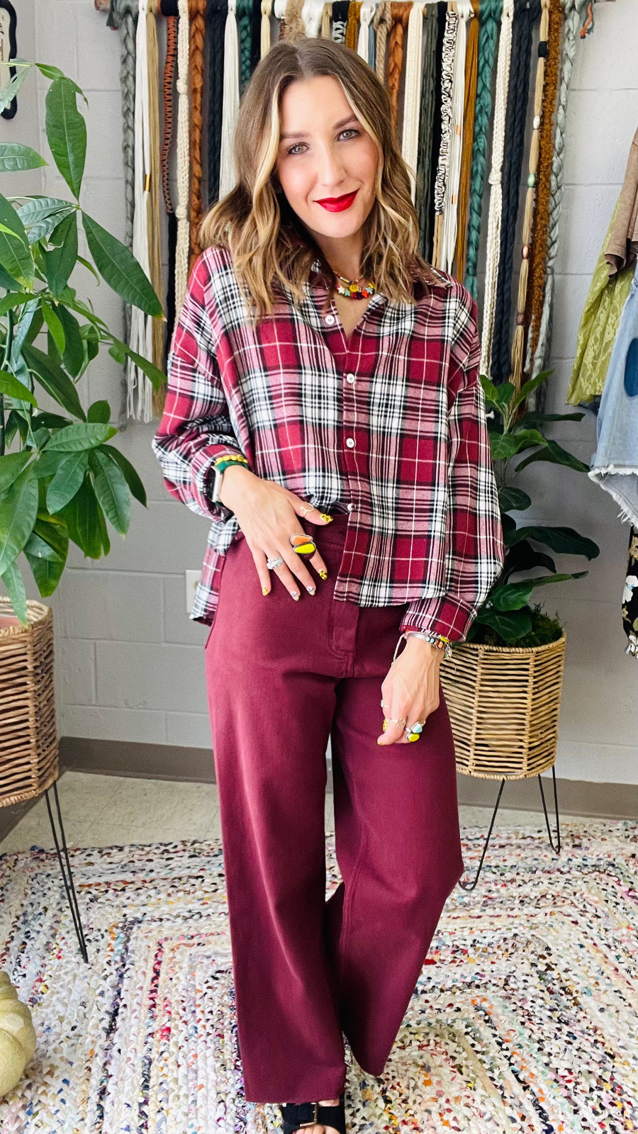 Very Flannel Fall Red & Black Plaid Top