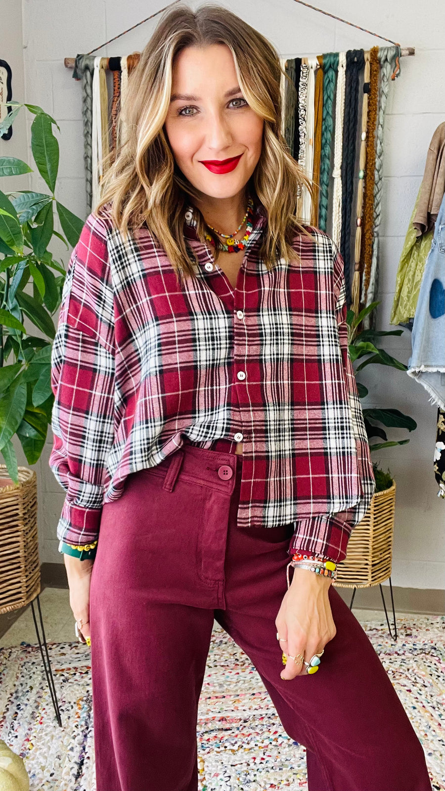 Very Flannel Fall Red & Black Plaid Top