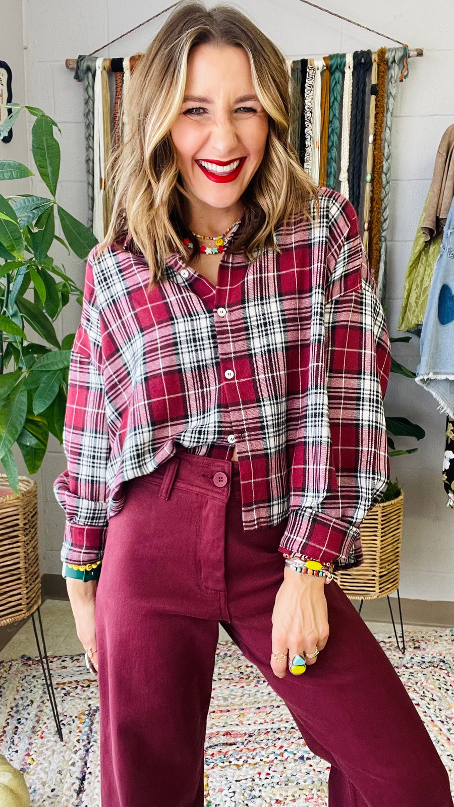 Very Flannel Fall Red & Black Plaid Top