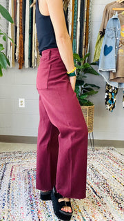 Macy Maroon Wide Leg Jeans