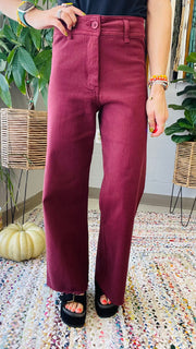 Macy Maroon Wide Leg Jeans