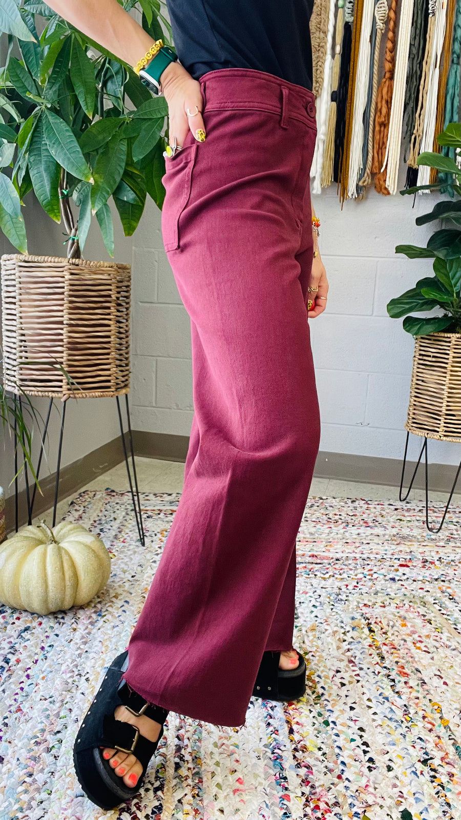 Macy Maroon Wide Leg Jeans