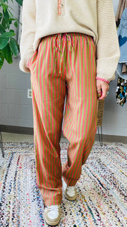 Elanor Striped Relaxed Fit Pants- Fuchsia Mix