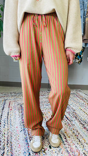 Elanor Striped Relaxed Fit Pants- Fuchsia Mix