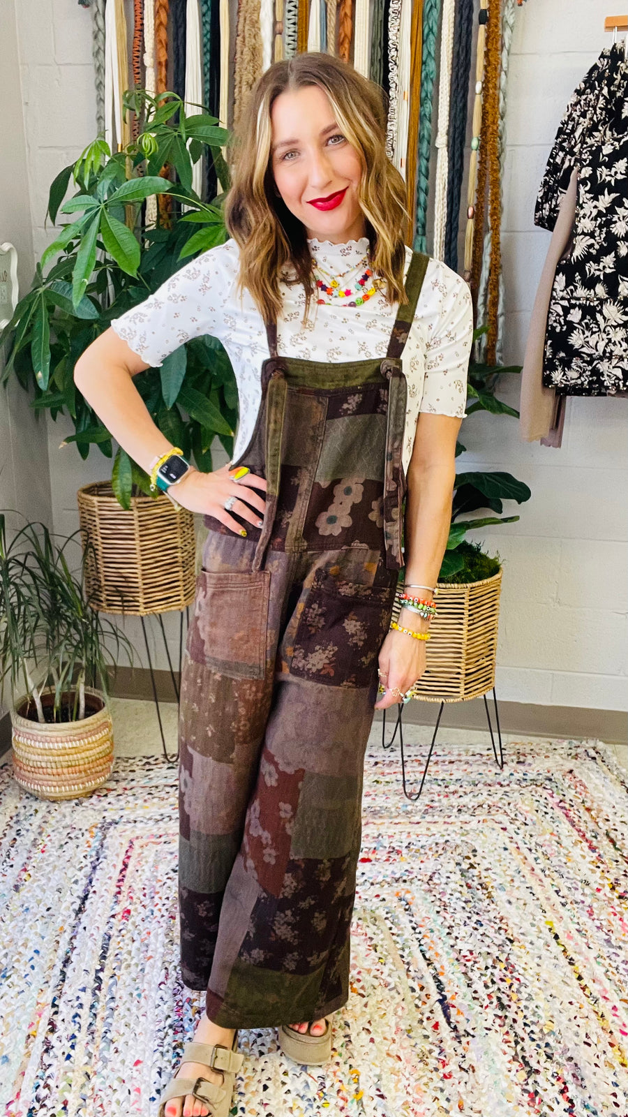 Eden Vintage Floral Print Overalls- Espresso