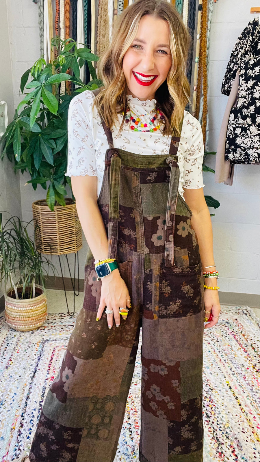 Eden Vintage Floral Print Overalls- Espresso