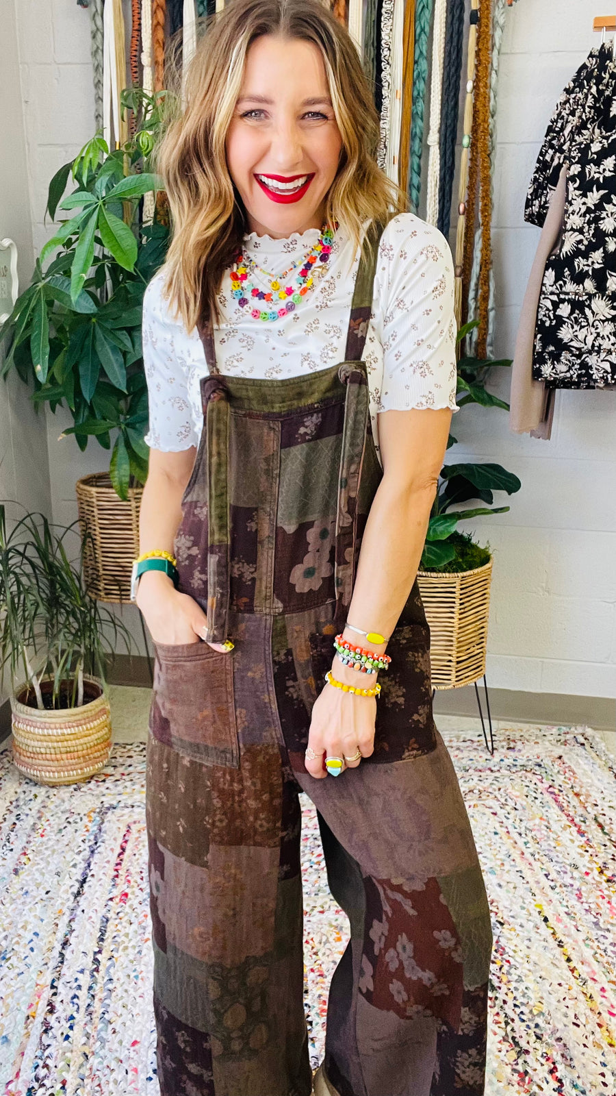 Eden Vintage Floral Print Overalls- Espresso