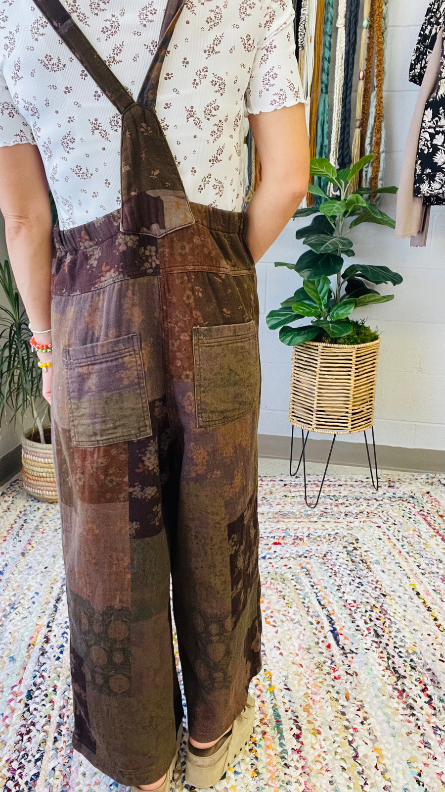 Eden Vintage Floral Print Overalls- Espresso