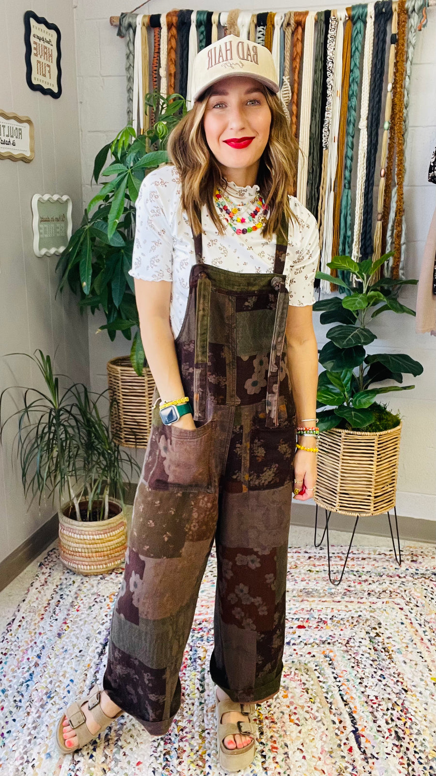 Eden Vintage Floral Print Overalls- Espresso