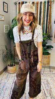 Eden Vintage Floral Print Overalls- Espresso