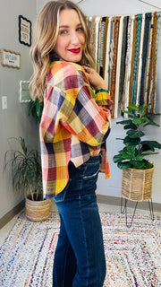 Flannel Fever Multicolor Plaid Top- Pumpkin & Navy Mix