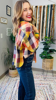 Flannel Fever Multicolor Plaid Top- Pumpkin & Navy Mix