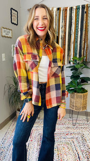 Flannel Fever Multicolor Plaid Top- Pumpkin & Navy Mix