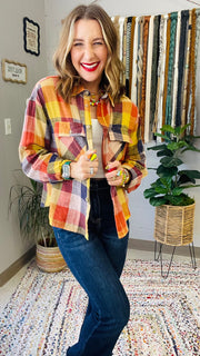 Flannel Fever Multicolor Plaid Top- Pumpkin & Navy Mix