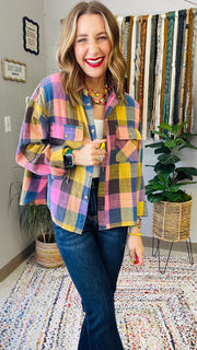 Flannel Fever Multicolor Plaid Top- Pink & Blue Mix