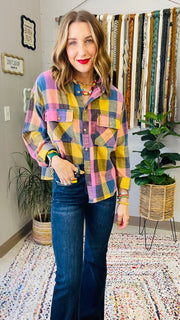 Flannel Fever Multicolor Plaid Top- Pink & Blue Mix